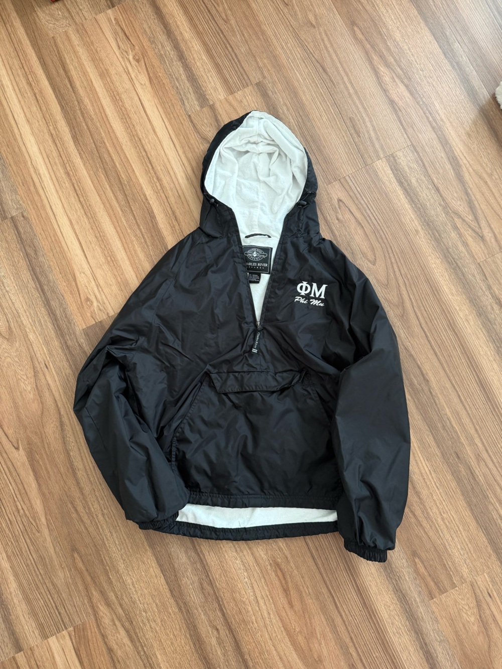 Charles River Apparel Black Rain Pullover with Phi Mu logo